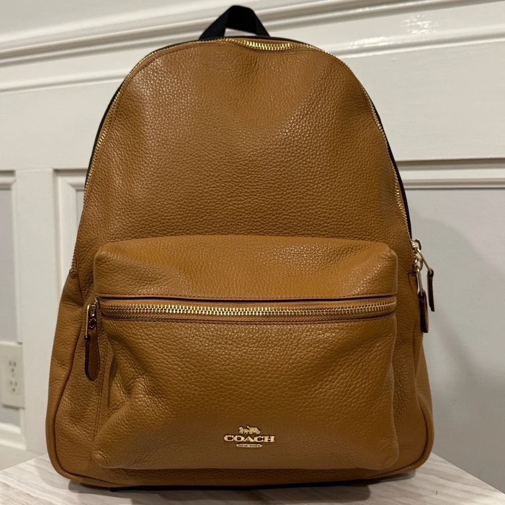 Coach Backpack Tan Pebbled Leather Large Charlie Backpack - Picture 4 of 17